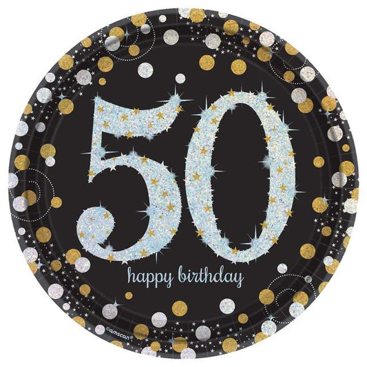 Sparkling Celebration 50th Birthday 9" Round Prismatic Paper Plates - 8ct