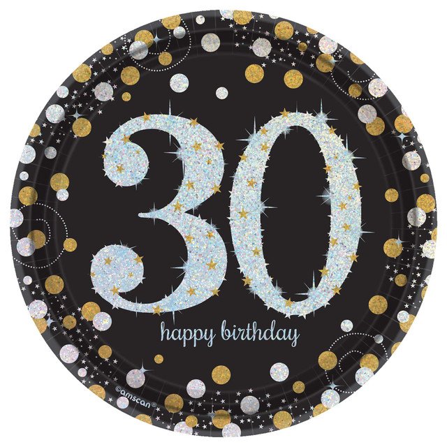 Sparkling Celebration 30th Birthday 7" Round Prismatic Paper Plates - 8ct