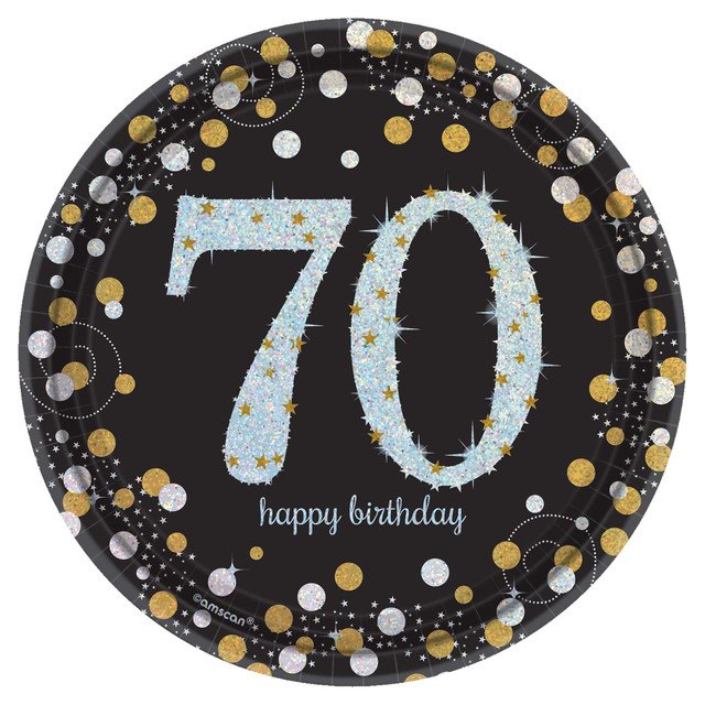 Sparkling Celebration 70th Birthday 7" Round Prismatic Paper Plates - 8ct