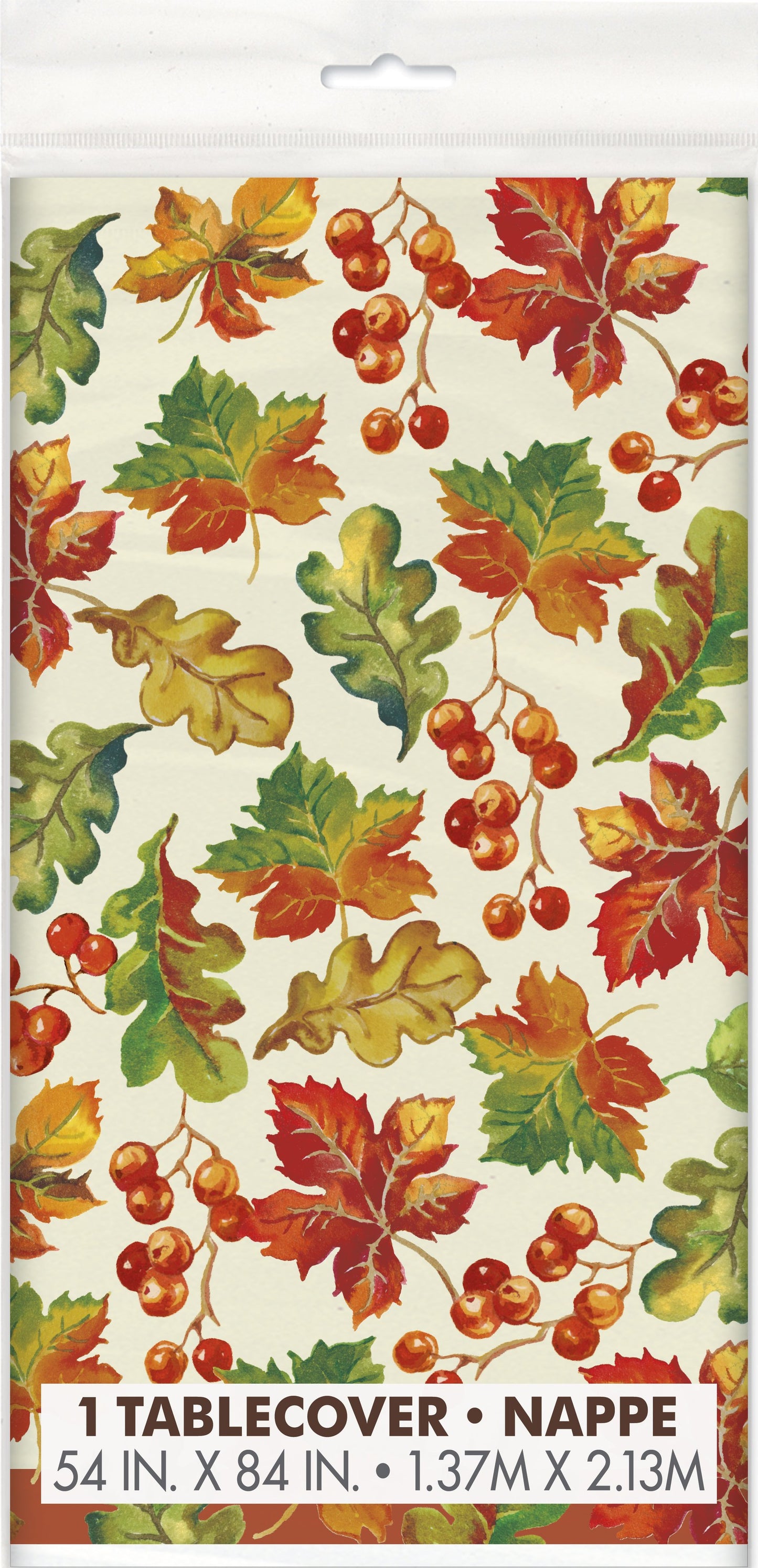 Berries & Leaves Fall Rectangular Plastic Table Cover  - 54" x 84"