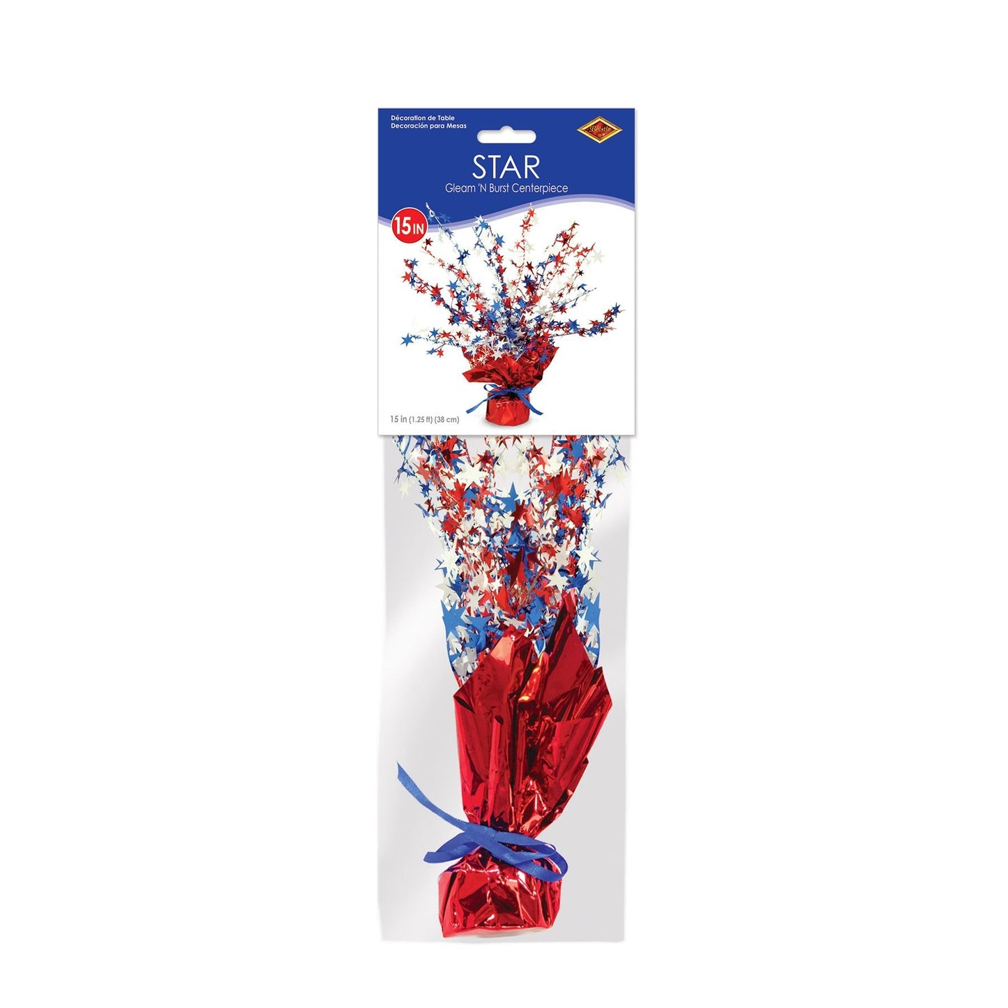 Patriotic Red White & Blue Gleam 'N Burst 15" Table Decoration