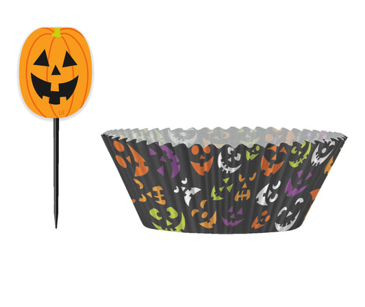 Halloween Pumpkin Faces Cupcake Kit - 24pc