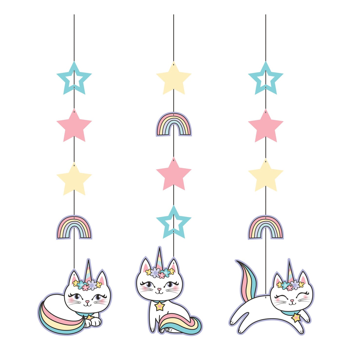 Kitty Cat Sassy Caticorn Hanging Swirl Decorations - 3ct