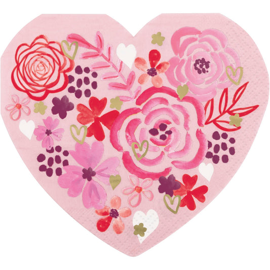 Elegant Valentine Heart Shaped Luncheon Napkins w/ Foil Stamping - 16ct